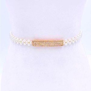 Elegant Rhinestone & Pearl Adjustable Waist Belt